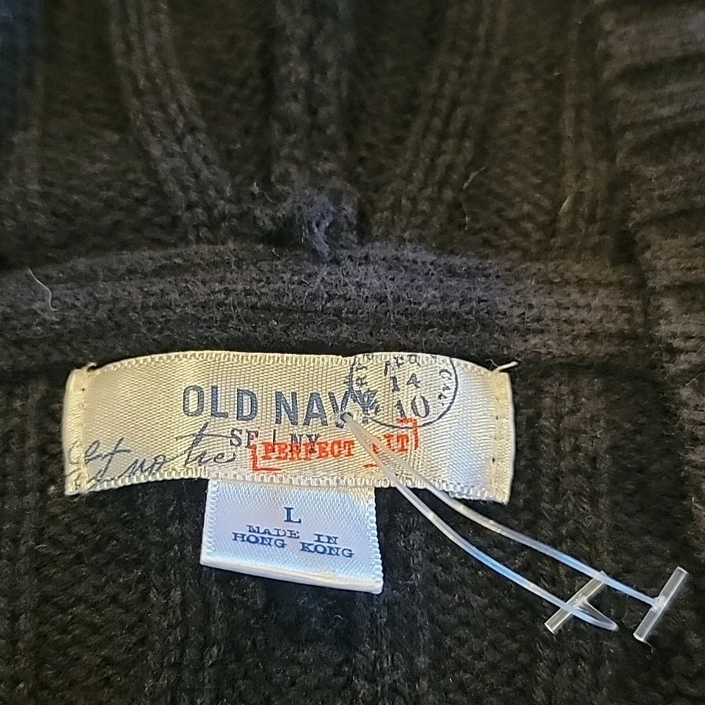 ladies large old navy sweater w hood  navy blue w red deer - Picture 3 of 5